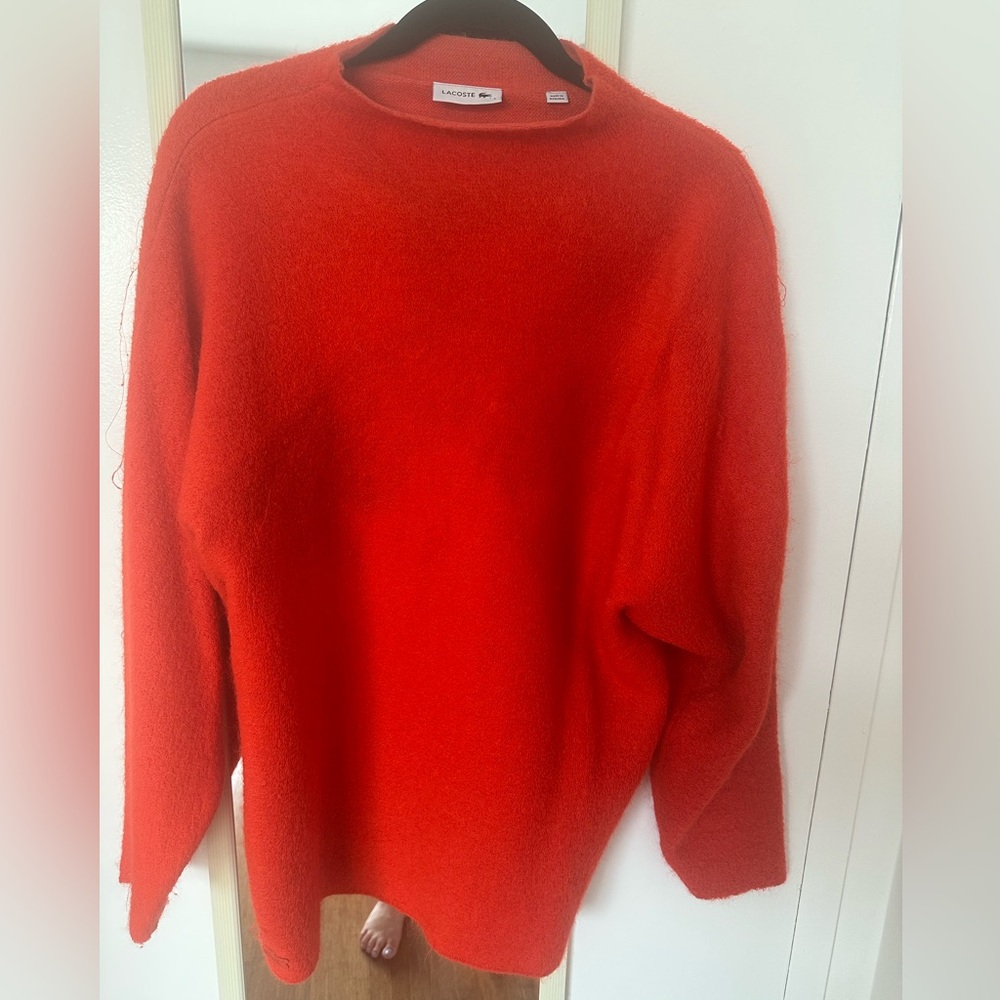 Lacoste Mohair Orange Red Mockneck Sweatsr in Size Small. Super soft